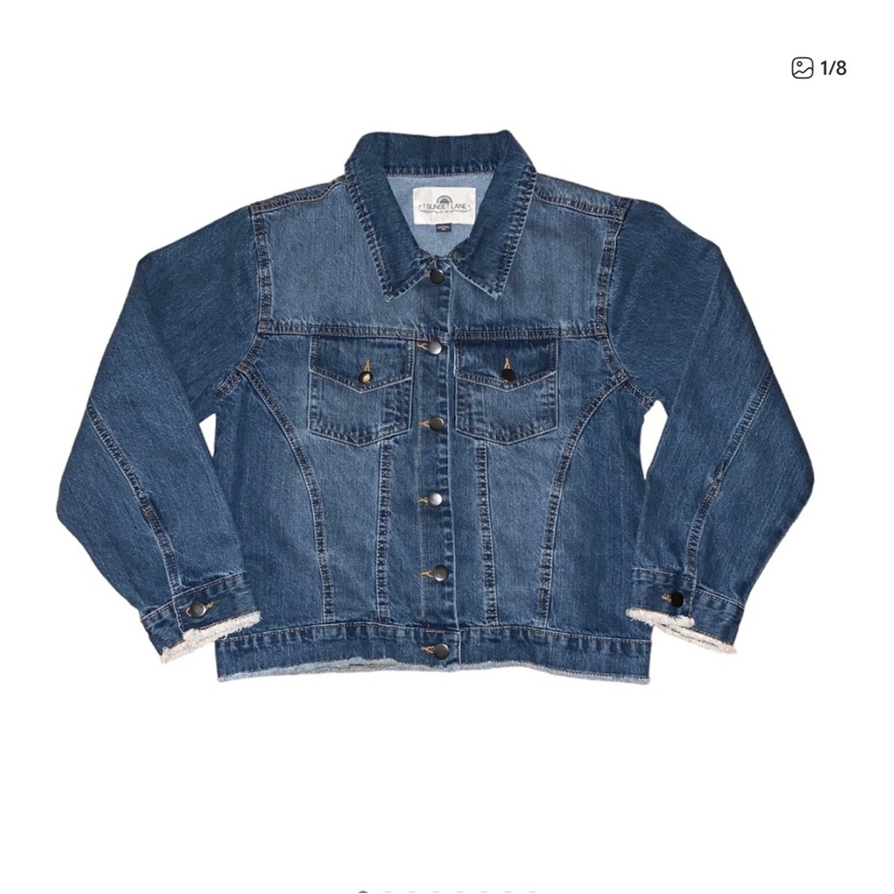 1 sunset lane Women's Blue Denim Jacket with Distressed Details size medium #f4